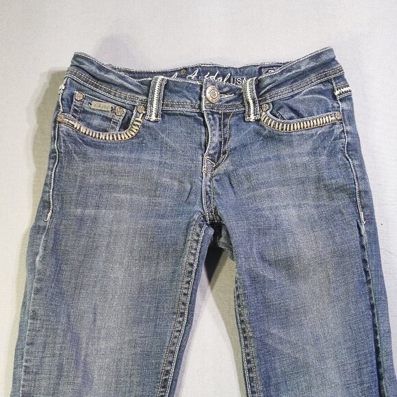 L.A. idol USA jeans flare women's size 3 W28/L34 distressed hard washed blue - Picture 2 of 16
